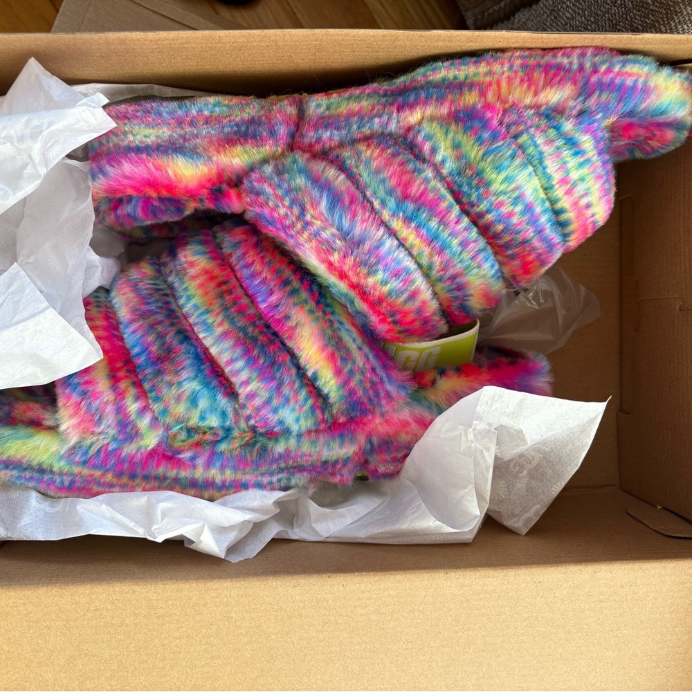 UGG Multicolor Rainbow Faux-Fur Slippers